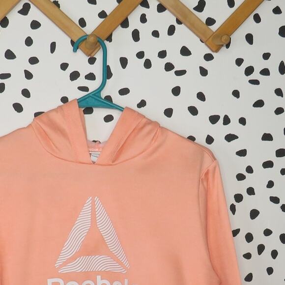 Reebok Orange Logo Athletic Hooded Girls Pullover Sweatshirt - Picture 2 of 6